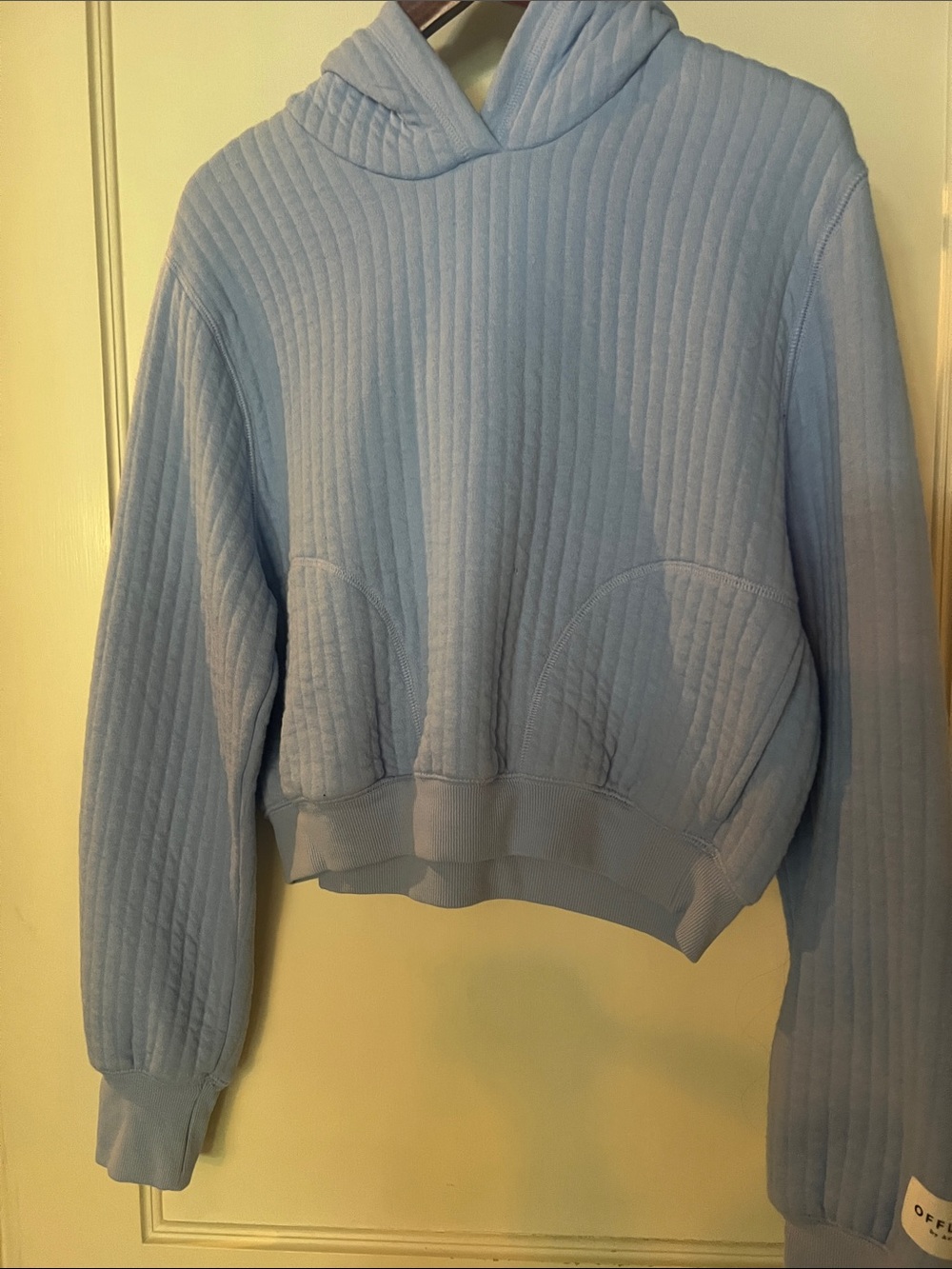 aerie Light Blue Quilted Cropped Hoodie